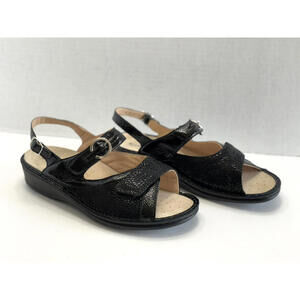 Ecosanit Womens Black Patent Leather Ankle Strap Comfort Sandals Italy Sz 42 /11